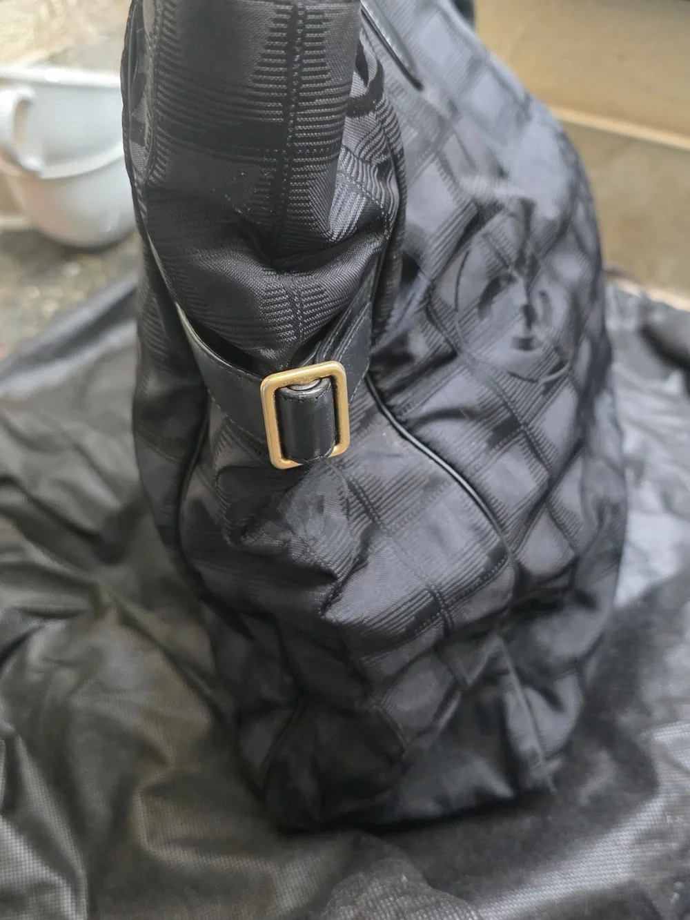 CHANEL Black Quilted Nylon Tote with Leather Handles